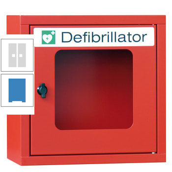 Defibrillatorenschrank - 400x400x220 mm (HxBxT) - Sichtfenster - lichtblau/lichtgrau RAL 7035 Lichtgrau | RAL 5012 Lichtblau