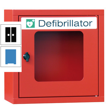 Defibrillatorenschrank - 400x400x220 mm (HxBxT) - Sichtfenster - lichtblau/tiefschwarz RAL 9005 Tiefschwarz | RAL 5012 Lichtblau
