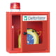 Beispielabbildung des Defibrillatorenschrankes in RAL 3000 feuerrot, hier in der Ausführung mit optischem Alarm (Lieferung ohne Defibrillator)