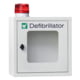 Beispielabbildung des Defibrillatorenschrankes in RAL 7035 lichtgrau, hier in der Ausführung mit optischem Alarm