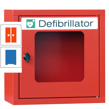 Defibrillatorenschrank - 400x400x220 mm (HxBxT) - Sichtfenster - himmelblau/reinorange RAL 2004 Reinorange | RAL 5015 Himmelblau