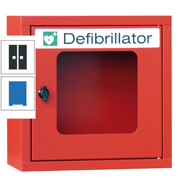 Beispielabbildung des Defibrillatorenschrankes in Feuerrot (RAL 3000)