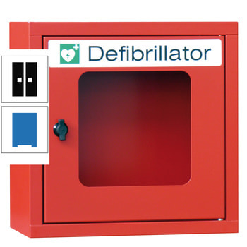 Defibrillatorenschrank - 400x400x220 mm (HxBxT) - Sichtfenster - himmelblau/tiefschwarz RAL 9005 Tiefschwarz | RAL 5015 Himmelblau