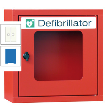 Defibrillatorenschrank - 400x400x220 mm (HxBxT) - Sichtfenster - himmelblau/reinweiß RAL 9010 Reinweiß | RAL 5015 Himmelblau