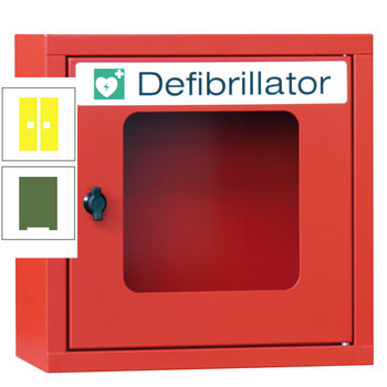 Defibrillatorenschrank - 400x400x220 mm (HxBxT) - Sichtfenster - resedagrün/zinkgelb RAL 1018 Zinkgelb | RAL 6011 Resedagrün
