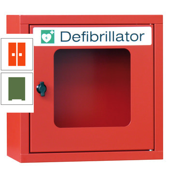 Defibrillatorenschrank - 400x400x220 mm (HxBxT) - Sichtfenster - resedagrün/reinorange RAL 2004 Reinorange | RAL 6011 Resedagrün
