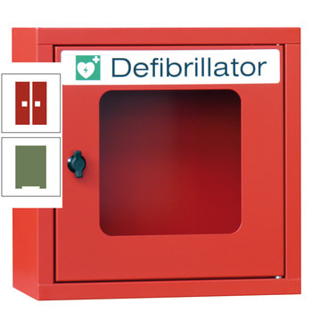 Defibrillatorenschrank - 400x400x220 mm (HxBxT) - Sichtfenster - resedagrün/feuerrot RAL 3000 Feuerrot | RAL 6011 Resedagrün