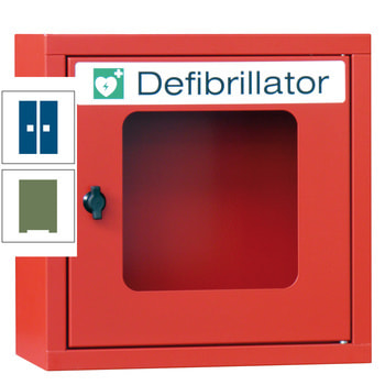 Defibrillatorenschrank - 400x400x220 mm (HxBxT) - Sichtfenster - resedagrün/enzianblau RAL 5010 Enzianblau | RAL 6011 Resedagrün