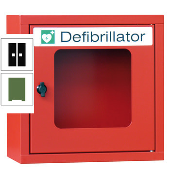 Defibrillatorenschrank - 400x400x220 mm (HxBxT) - Sichtfenster - resedagrün/tiefschwarz RAL 9005 Tiefschwarz | RAL 6011 Resedagrün