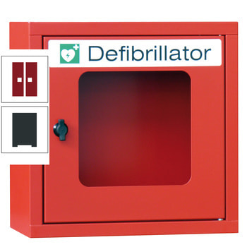 Defibrillatorenschrank - 400x400x220 mm (HxBxT) - Sichtfenster - anthrazitgrau/rubinrot RAL 3003 Rubinrot | RAL 7016 Anthrazitgrau