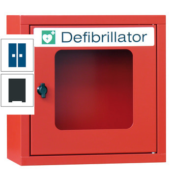 Defibrillatorenschrank - 400x400x220 mm (HxBxT) - Sichtfenster - anthrazitgrau/enzianblau RAL 5010 Enzianblau | RAL 7016 Anthrazitgrau
