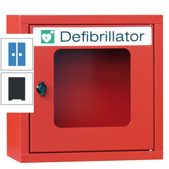 Defibrillatorenschrank - 400x400x220 mm (HxBxT) - Sichtfenster - anthrazitgrau/lichtblau RAL 5012 Lichtblau | RAL 7016 Anthrazitgrau