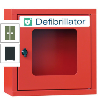 Defibrillatorenschrank - 400x400x220 mm (HxBxT) - Sichtfenster - anthrazitgrau/resedagrün RAL 6011 Resedagrün | RAL 7016 Anthrazitgrau