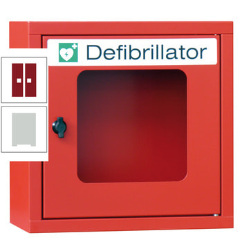 Defibrillatorenschrank - 400x400x220 mm (HxBxT) - Sichtfenster - lichtgrau/rubinrot RAL 3003 Rubinrot | RAL 7035 Lichtgrau