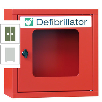 Defibrillatorenschrank - 400x400x220 mm (HxBxT) - Sichtfenster - lichtgrau/resedagrün RAL 6011 Resedagrün | RAL 7035 Lichtgrau
