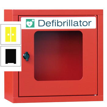 Defibrillatorenschrank - 400x400x220 mm (HxBxT) - Sichtfenster - tiefschwarz/zinkgelb RAL 1018 Zinkgelb | RAL 9005 Tiefschwarz