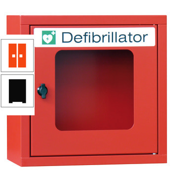 Defibrillatorenschrank - 400x400x220 mm (HxBxT) - Sichtfenster - tiefschwarz/reinorange RAL 2004 Reinorange | RAL 9005 Tiefschwarz