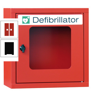 Defibrillatorenschrank - 400x400x220 mm (HxBxT) - Sichtfenster - tiefschwarz/feuerrot RAL 3000 Feuerrot | RAL 9005 Tiefschwarz