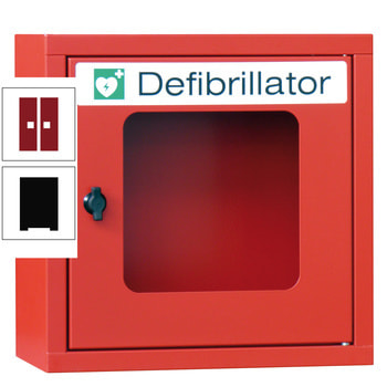 Defibrillatorenschrank - 400x400x220 mm (HxBxT) - Sichtfenster - tiefschwarz/rubinrot RAL 3003 Rubinrot | RAL 9005 Tiefschwarz