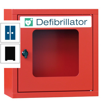 Defibrillatorenschrank - 400x400x220 mm (HxBxT) - Sichtfenster - tiefschwarz/enzianblau RAL 5010 Enzianblau | RAL 9005 Tiefschwarz