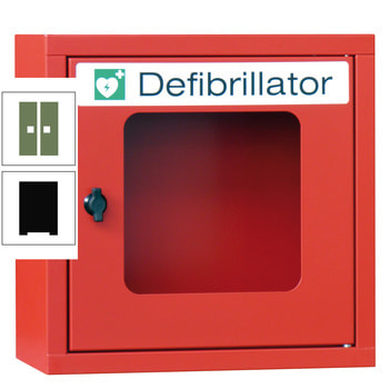 Defibrillatorenschrank - 400x400x220 mm (HxBxT) - Sichtfenster - tiefschwarz/resedagrün RAL 6011 Resedagrün | RAL 9005 Tiefschwarz