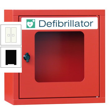 Defibrillatorenschrank - 400x400x220 mm (HxBxT) - Sichtfenster - tiefschwarz/reinweiß RAL 9010 Reinweiß | RAL 9005 Tiefschwarz