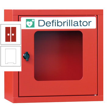 Defibrillatorenschrank - 400x400x220 mm (HxBxT) - Sichtfenster - reinweiß/feuerrot RAL 3000 Feuerrot | RAL 9010 Reinweiß