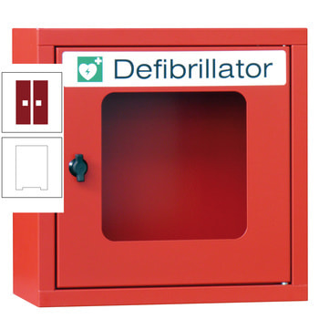 Defibrillatorenschrank - 400x400x220 mm (HxBxT) - Sichtfenster - reinweiß/rubinrot RAL 3003 Rubinrot | RAL 9010 Reinweiß