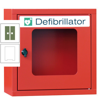 Defibrillatorenschrank - 400x400x220 mm (HxBxT) - Sichtfenster - reinweiß/resedagrün RAL 6011 Resedagrün | RAL 9010 Reinweiß