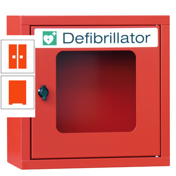Defibrillatorenschrank mit akustischem Alarm - 400x400x220 mm (HxBxT) - Sichtfenster - reinorange RAL 2004 Reinorange | RAL 2004 Reinorange