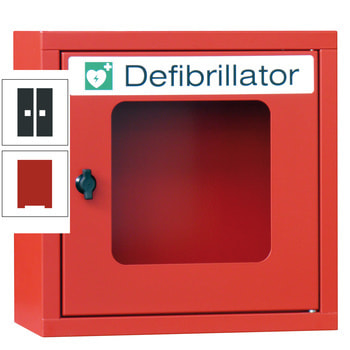 Defibrillatorenschrank mit akustischem Alarm - 400x400x220 mm (HxBxT) - Sichtfenster - feuerrot/anthrazitgrau RAL 7016 Anthrazitgrau | RAL 3000 Feuerrot