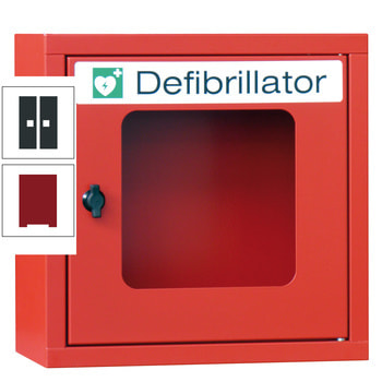 Defibrillatorenschrank mit akustischem Alarm - 400x400x220 mm (HxBxT) - Sichtfenster - rubinrot/anthrazitgrau RAL 7016 Anthrazitgrau | RAL 3003 Rubinrot