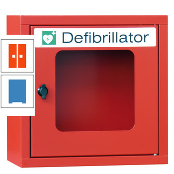 Defibrillatorenschrank mit akustischem Alarm - 400x400x220 mm (HxBxT) - Sichtfenster - lichtblau/reinorange RAL 2004 Reinorange | RAL 5012 Lichtblau