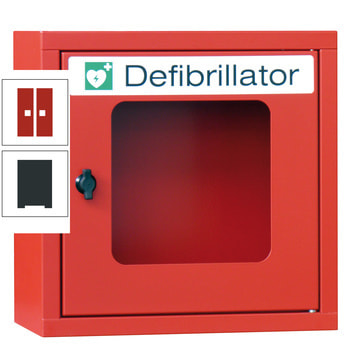 Defibrillatorenschrank mit akustischem Alarm - 400x400x220 mm (HxBxT) - Sichtfenster - anthrazitgrau/feuerrot RAL 3000 Feuerrot | RAL 7016 Anthrazitgrau