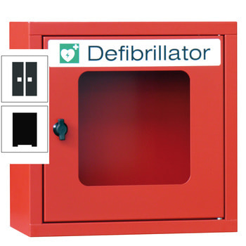 Defibrillatorenschrank mit akustischem Alarm - 400x400x220 mm (HxBxT) - Sichtfenster - tiefschwarz/anthrazitgrau RAL 7016 Anthrazitgrau | RAL 9005 Tiefschwarz