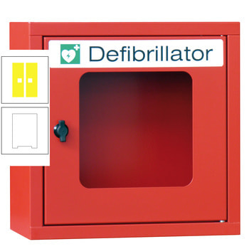Defibrillatorenschrank mit akustischem Alarm - 400x400x220 mm (HxBxT) - Sichtfenster - reinweiß/zinkgelb RAL 1018 Zinkgelb | RAL 9010 Reinweiß
