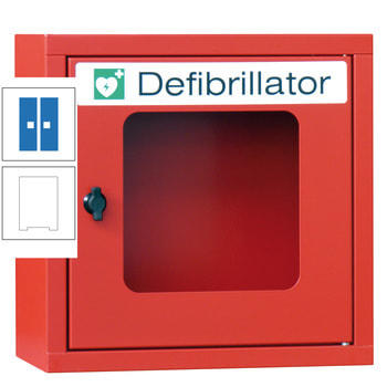 Defibrillatorenschrank mit akustischem Alarm - 400x400x220 mm (HxBxT) - Sichtfenster - reinweiß/himmelblau RAL 5015 Himmelblau | RAL 9010 Reinweiß