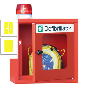 Defibrillatorenschrank mit akustischem und optischem Alarm - 490x400x220 mm (HxBxT) - Sichtfenster - zinkgelb RAL 1018 Zinkgelb | RAL 1018 Zinkgelb