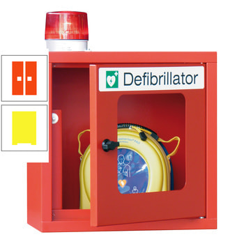 Defibrillatorenschrank mit akustischem und optischem Alarm - 490x400x220 mm (HxBxT) - Sichtfenster - zinkgelb/reinorange RAL 2004 Reinorange | RAL 1018 Zinkgelb