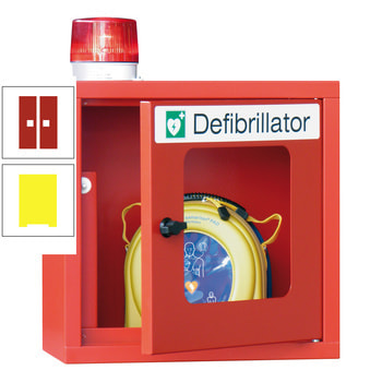 Defibrillatorenschrank mit akustischem und optischem Alarm - 490x400x220 mm (HxBxT) - Sichtfenster - zinkgelb/feuerrot RAL 3000 Feuerrot | RAL 1018 Zinkgelb