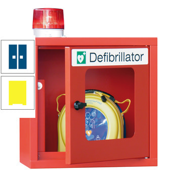 Defibrillatorenschrank mit akustischem und optischem Alarm - 490x400x220 mm (HxBxT) - Sichtfenster - zinkgelb/enzianblau RAL 5010 Enzianblau | RAL 1018 Zinkgelb