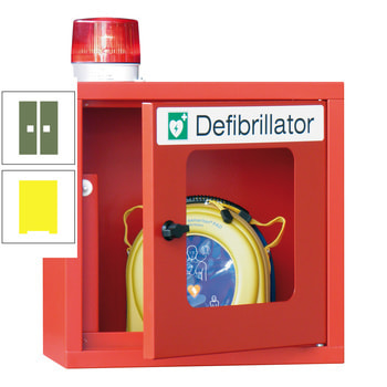 Defibrillatorenschrank mit akustischem und optischem Alarm - 490x400x220 mm (HxBxT) - Sichtfenster - zinkgelb/resedagrün RAL 6011 Resedagrün | RAL 1018 Zinkgelb