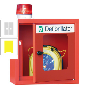 Defibrillatorenschrank mit akustischem und optischem Alarm - 490x400x220 mm (HxBxT) - Sichtfenster - zinkgelb/lichtgrau RAL 7035 Lichtgrau | RAL 1018 Zinkgelb