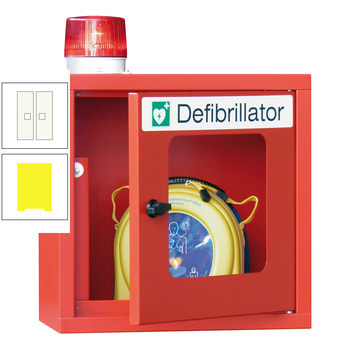 Defibrillatorenschrank mit akustischem und optischem Alarm - 490x400x220 mm (HxBxT) - Sichtfenster - zinkgelb/reinweiß RAL 9010 Reinweiß | RAL 1018 Zinkgelb