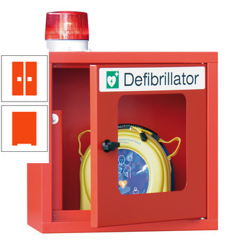 Defibrillatorenschrank mit akustischem und optischem Alarm - 490x400x220 mm (HxBxT) - Sichtfenster - reinorange RAL 2004 Reinorange | RAL 2004 Reinorange