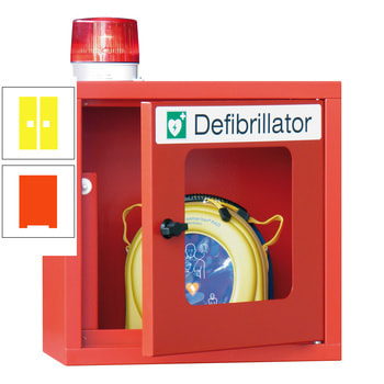 Defibrillatorenschrank mit akustischem und optischem Alarm - 490x400x220 mm (HxBxT) - Sichtfenster - reinorange/zinkgelb RAL 1018 Zinkgelb | RAL 2004 Reinorange