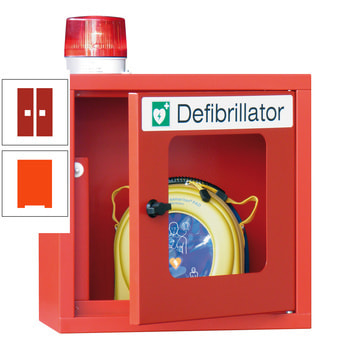 Defibrillatorenschrank mit akustischem und optischem Alarm - 490x400x220 mm (HxBxT) - Sichtfenster - reinorange/feuerrot RAL 3000 Feuerrot | RAL 2004 Reinorange
