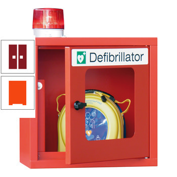 Defibrillatorenschrank mit akustischem und optischem Alarm - 490x400x220 mm (HxBxT) - Sichtfenster - reinorange/rubinrot RAL 3003 Rubinrot | RAL 2004 Reinorange
