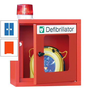 Defibrillatorenschrank mit akustischem und optischem Alarm - 490x400x220 mm (HxBxT) - Sichtfenster - reinorange/himmelblau RAL 5015 Himmelblau | RAL 2004 Reinorange