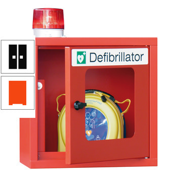 Defibrillatorenschrank mit akustischem und optischem Alarm - 490x400x220 mm (HxBxT) - Sichtfenster - reinorange/tiefschwarz RAL 9005 Tiefschwarz | RAL 2004 Reinorange